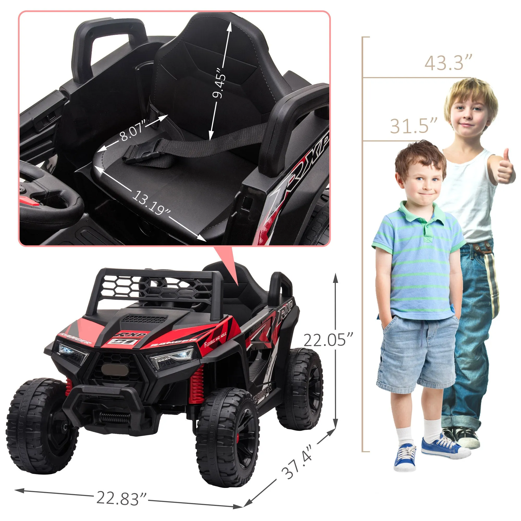 12V kids Ride On Mini UTV, Electric Car with Front LED Lights and Horn, Single Seat with a Safety Belt, Forward/Reverse Function