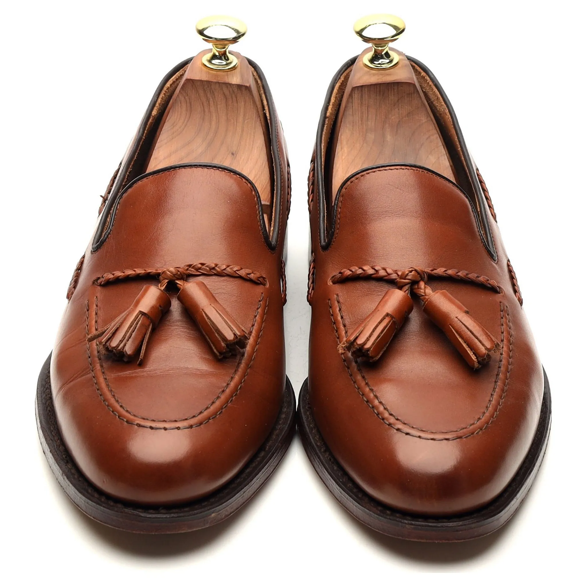 1880 'Temple' Tan Brown Leather Tassel Loafers UK 7.5 F