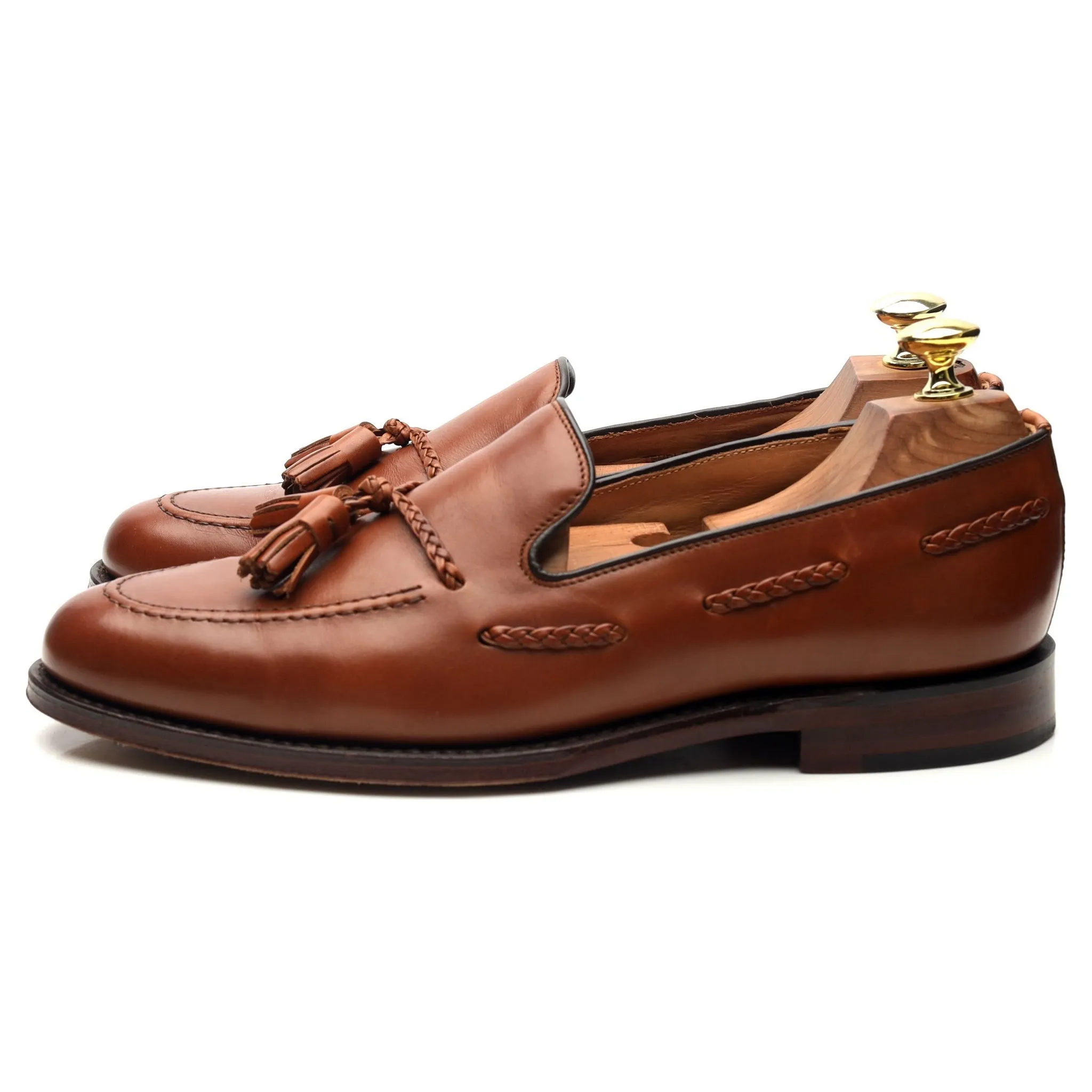 1880 'Temple' Tan Brown Leather Tassel Loafers UK 7.5 F