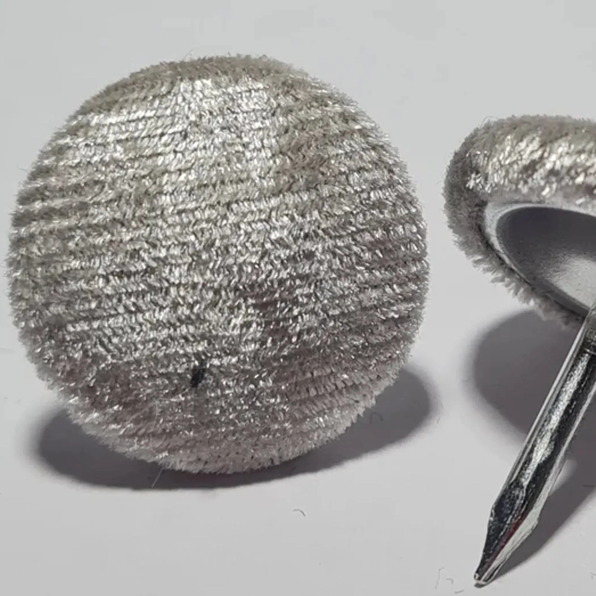 23mm or 18mm Silver Crushed Velvet Nail on Buttons for Furniture