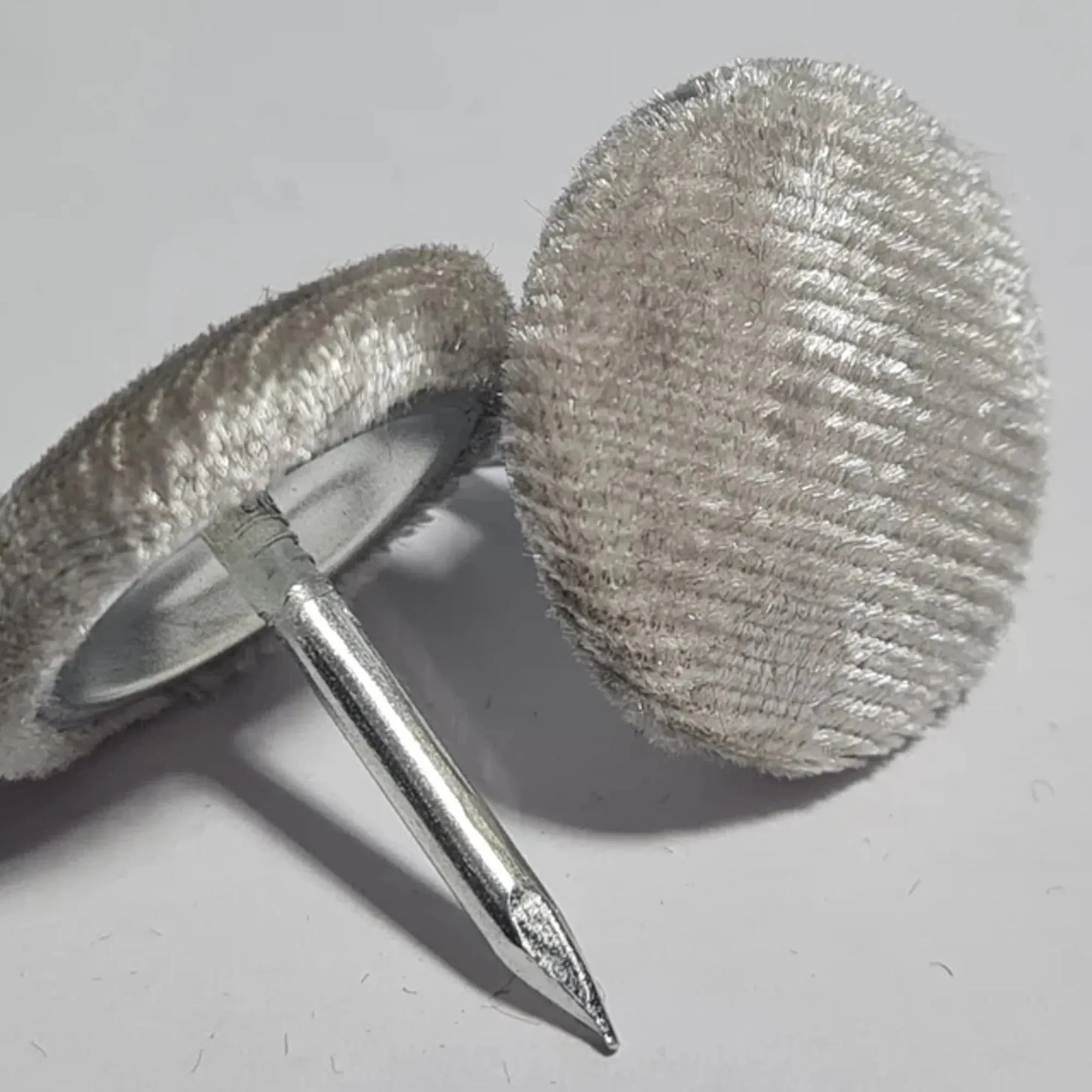 23mm or 18mm Silver Crushed Velvet Nail on Buttons for Furniture