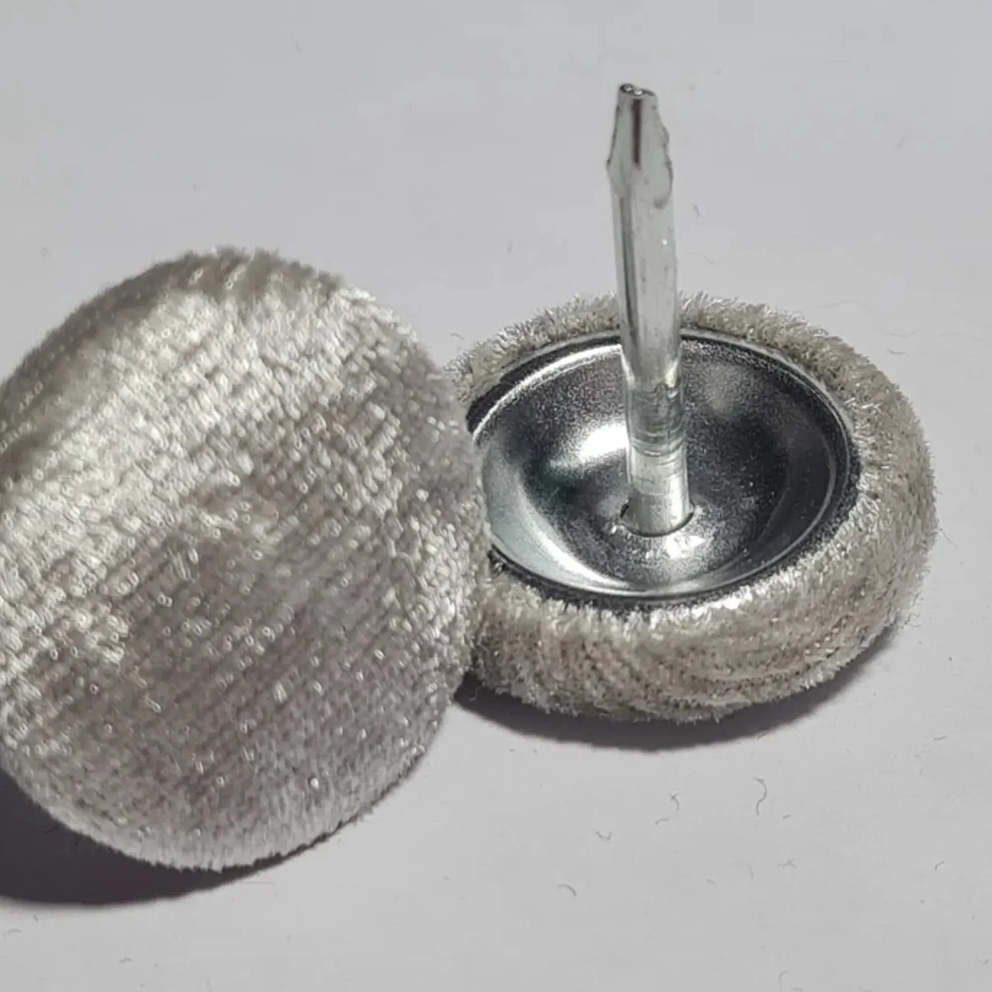 23mm or 18mm Silver Crushed Velvet Nail on Buttons for Furniture