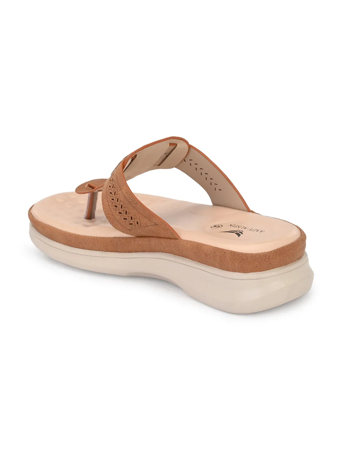 Aady Austin Women Laser Cut Tan Open Toe Ortho Flats (AUSF20067)