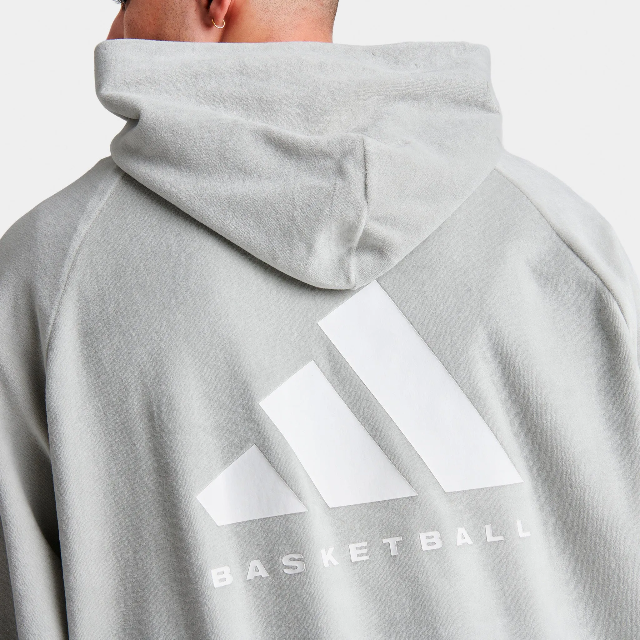 adidas Basketball Velour Pullover Hoodie / Metal Grey