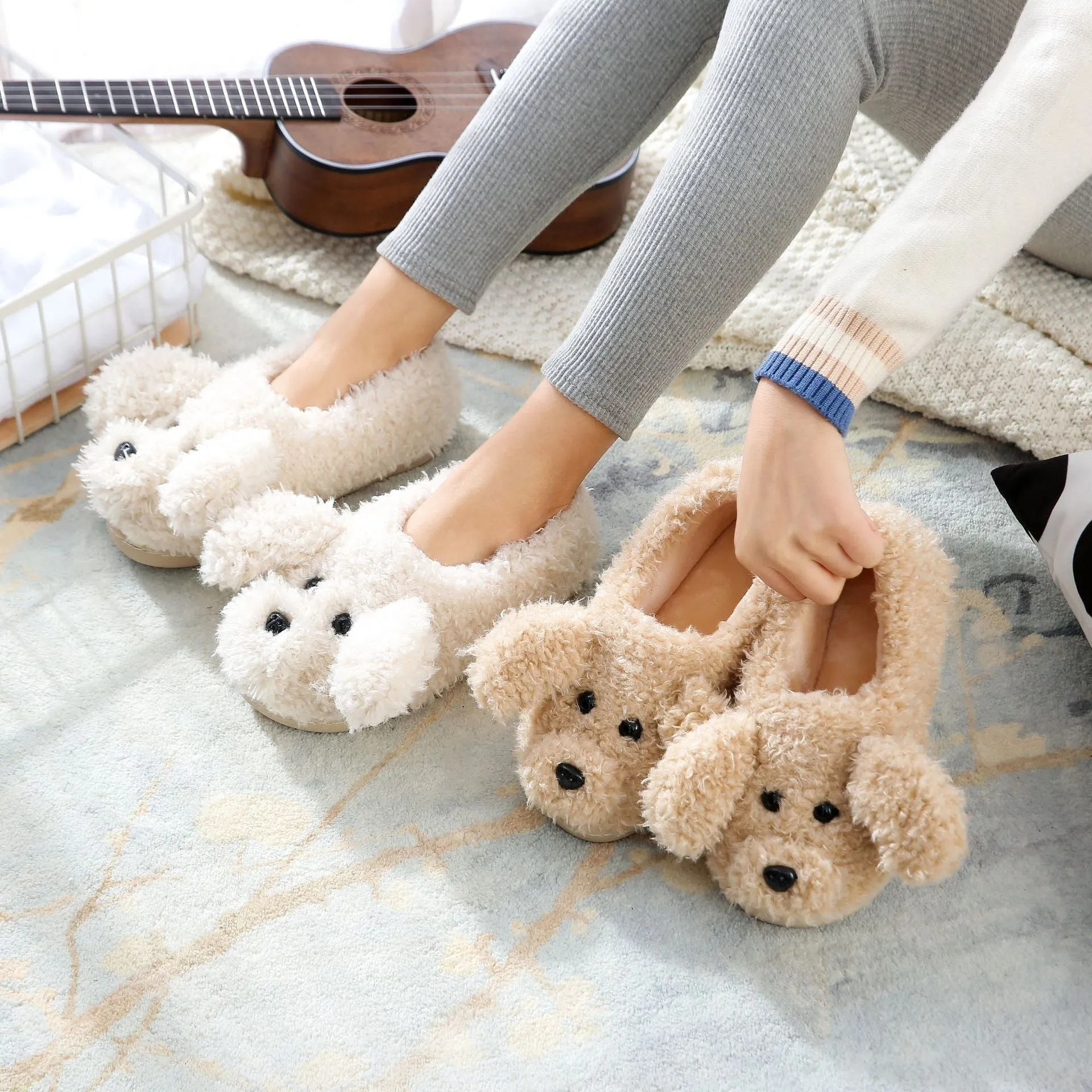 Animal Slippers Cute Dog Plush Warm Indoor