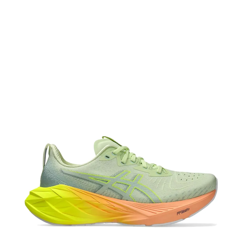 Asics Women's Novablast 4 Sneaker in Cool Matcha/Safety Yellow