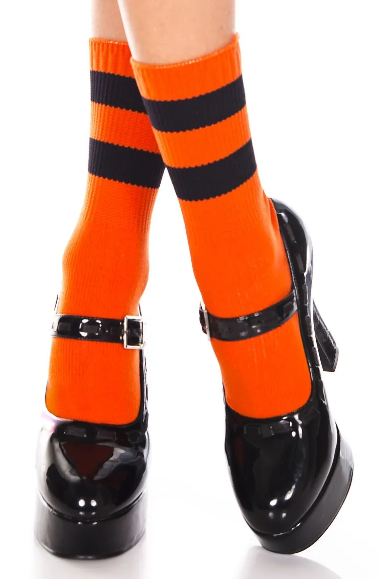 ATHLETIC STRIPE CREW SOCKS ORANGE/BLACK