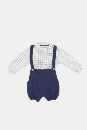 Babies Navy And White Dungaree Set (2 Piece)