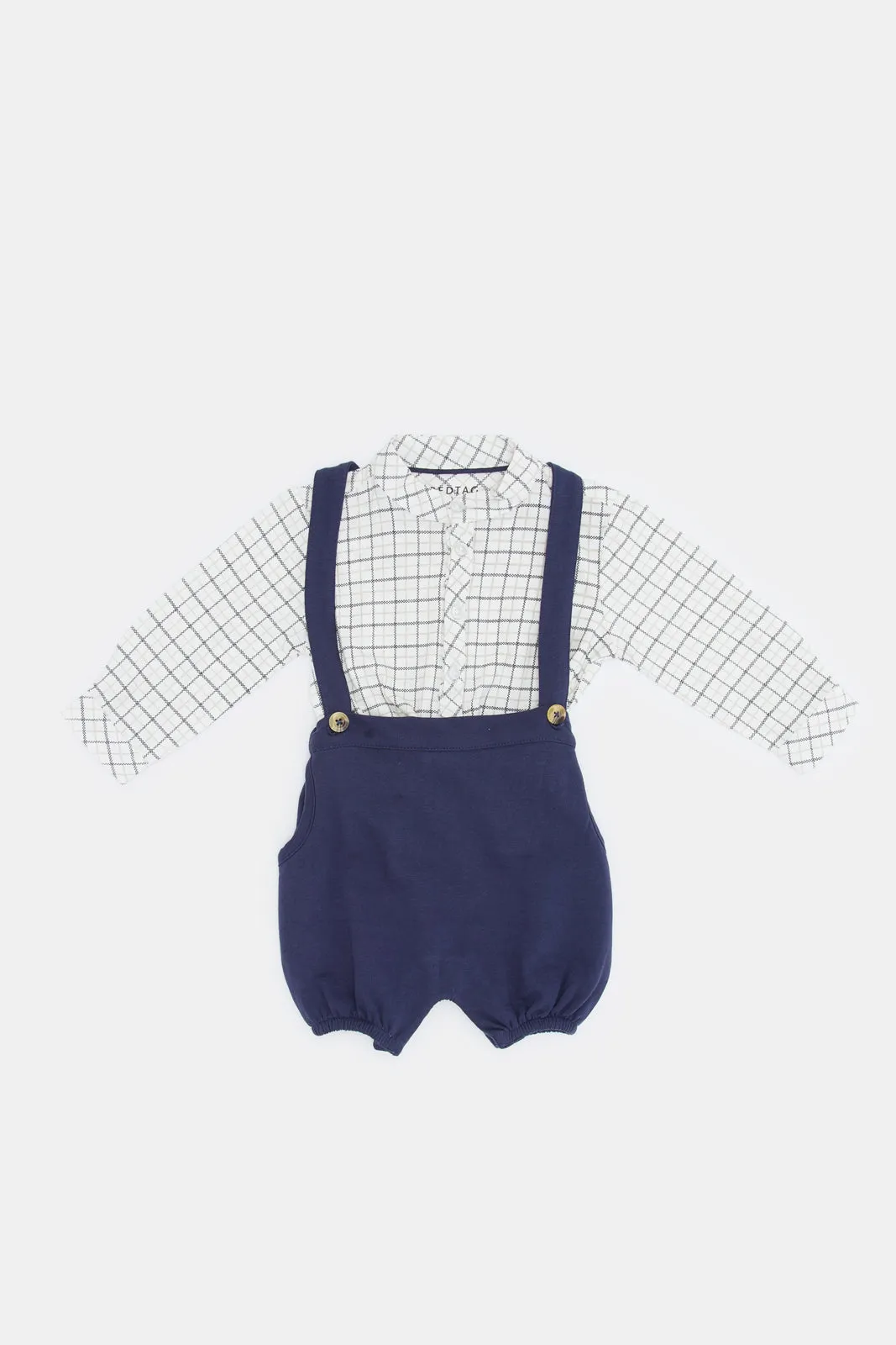 Babies Navy And White Dungaree Set (2 Piece)