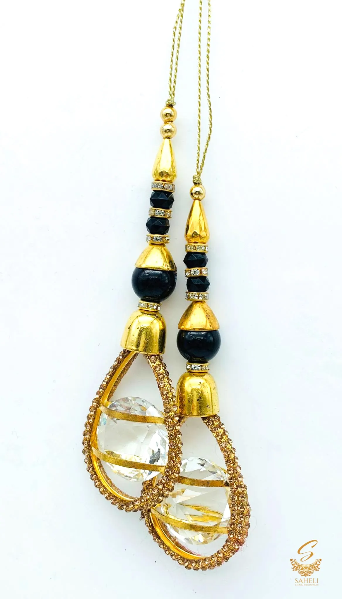 Black colour  gold pearls with jerkan and crystal stone latkan 12 cm (pair)