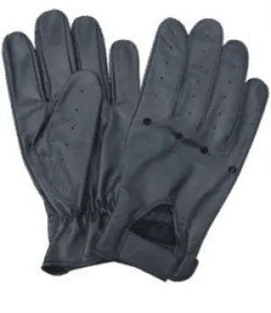 Black Leather Driving Gloves with Holes on the Knuckles