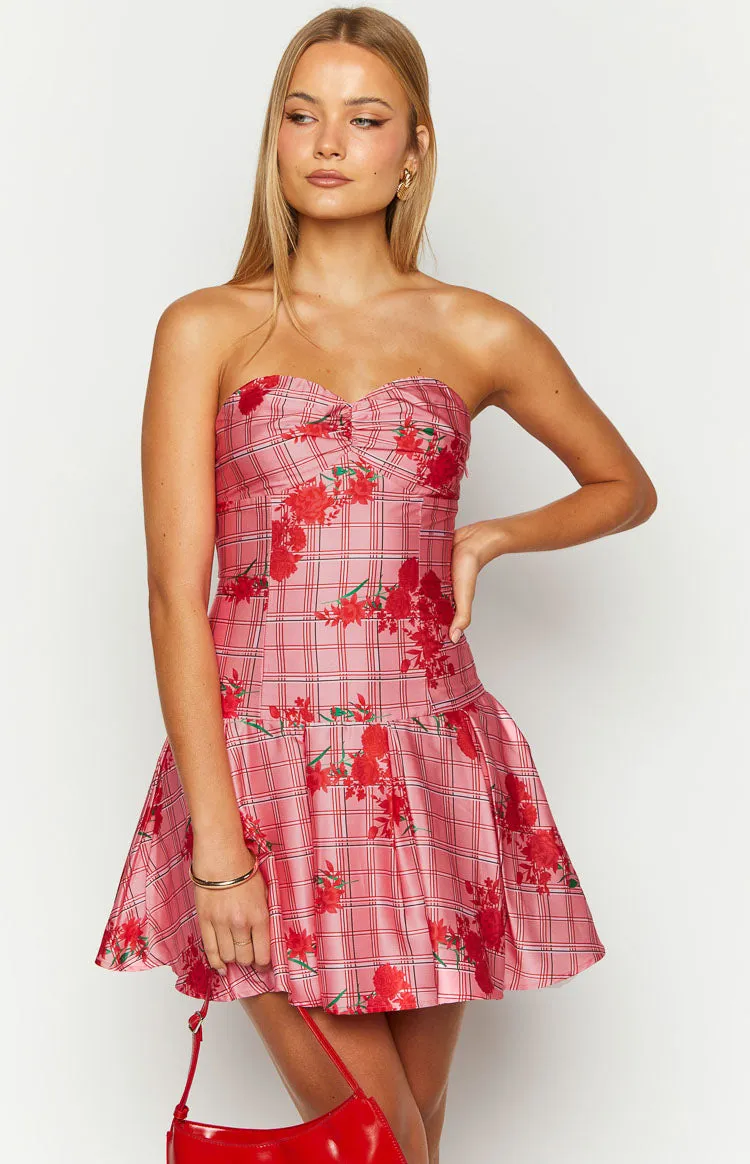 Blu Pink Floral Strapless Mini Dress