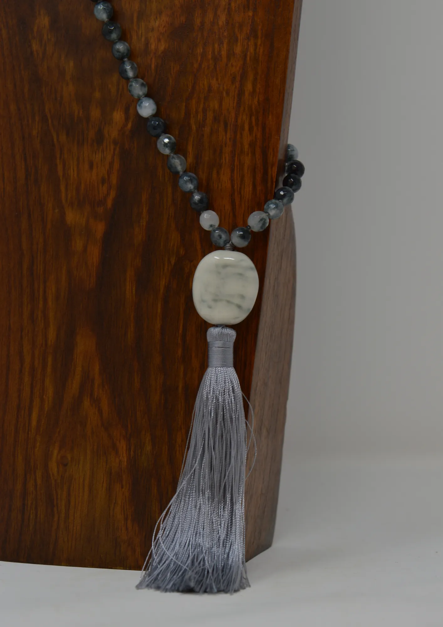 Blue beaded with tassel necklace