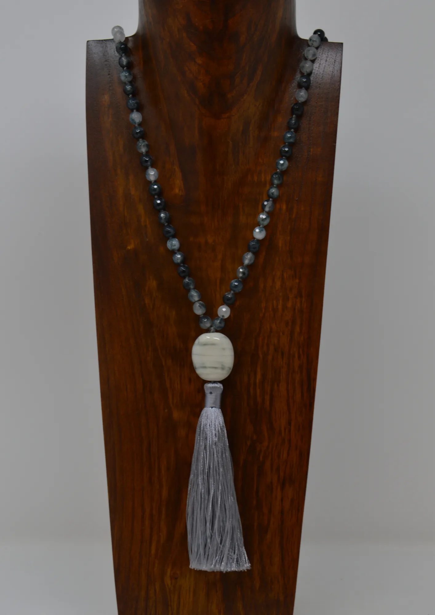 Blue beaded with tassel necklace