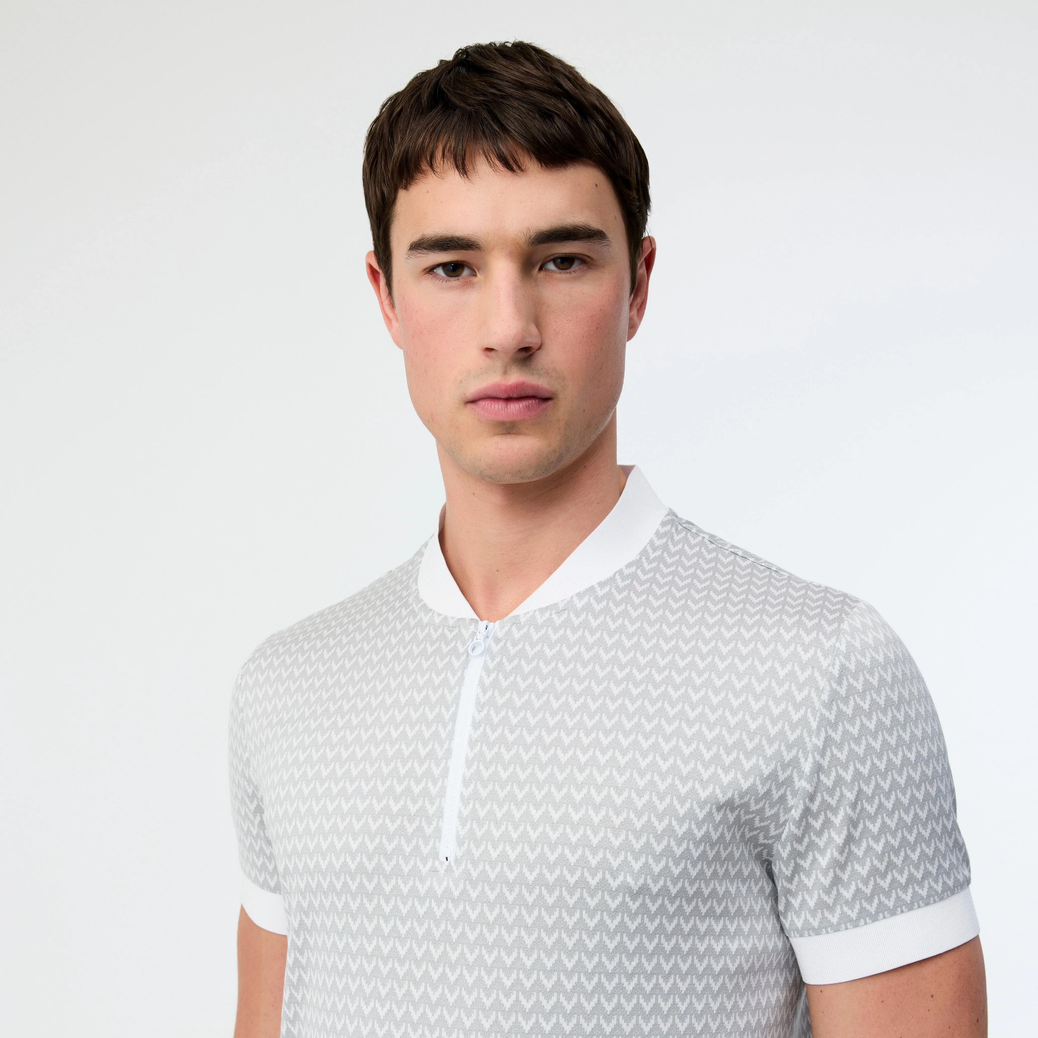 Bomber Collar Arrow Jacquard Polo Silver Combo