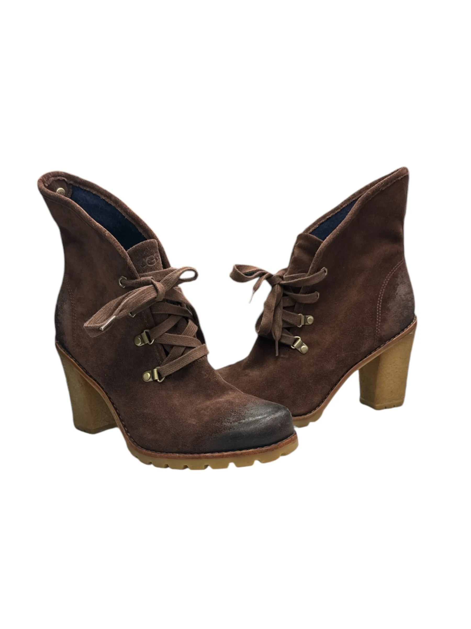 Boots Ankle Heels By Ugg In Brown, Size: 9.5