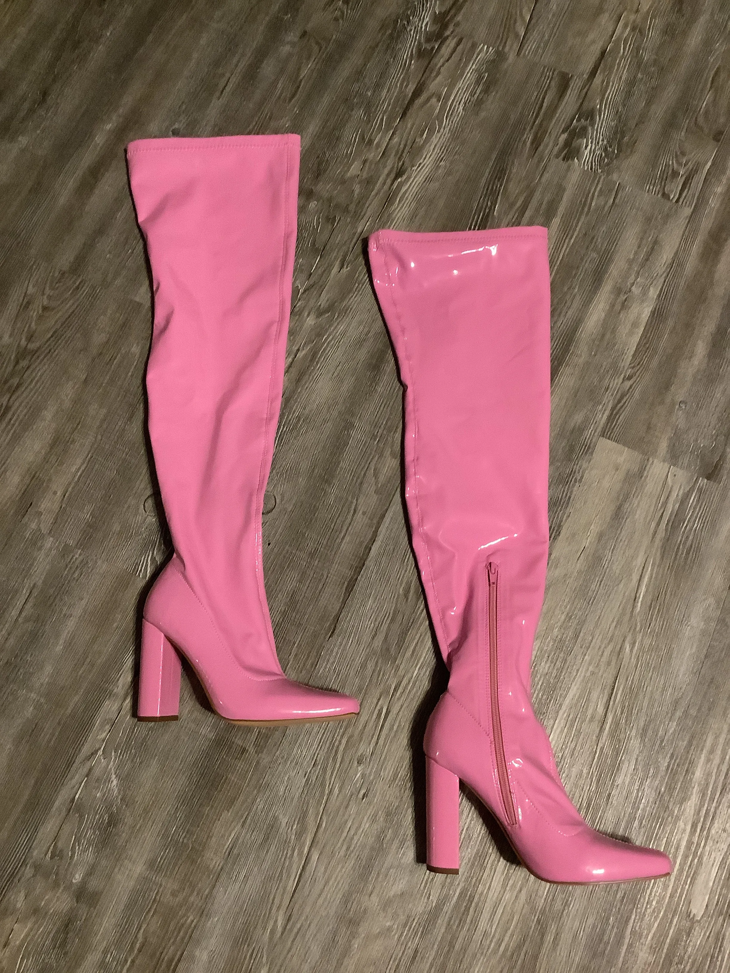 Boots Knee Heels By Clothes Mentor In Pink, Size: 9