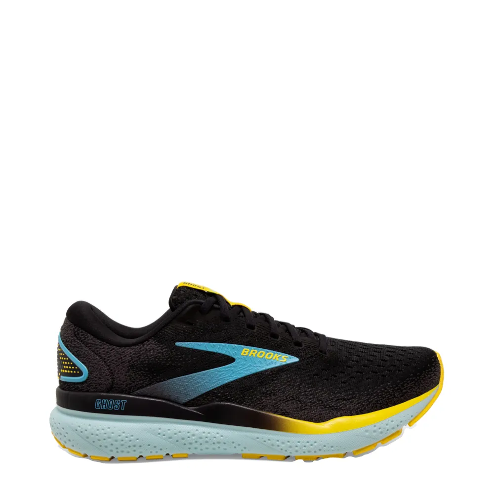 Brooks Men's Ghost 16 Sneaker in Black/Forged Iron/Blue