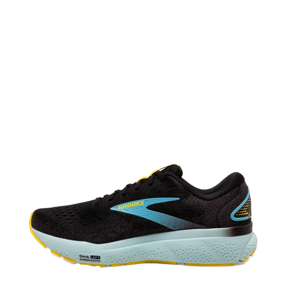 Brooks Men's Ghost 16 Sneaker in Black/Forged Iron/Blue