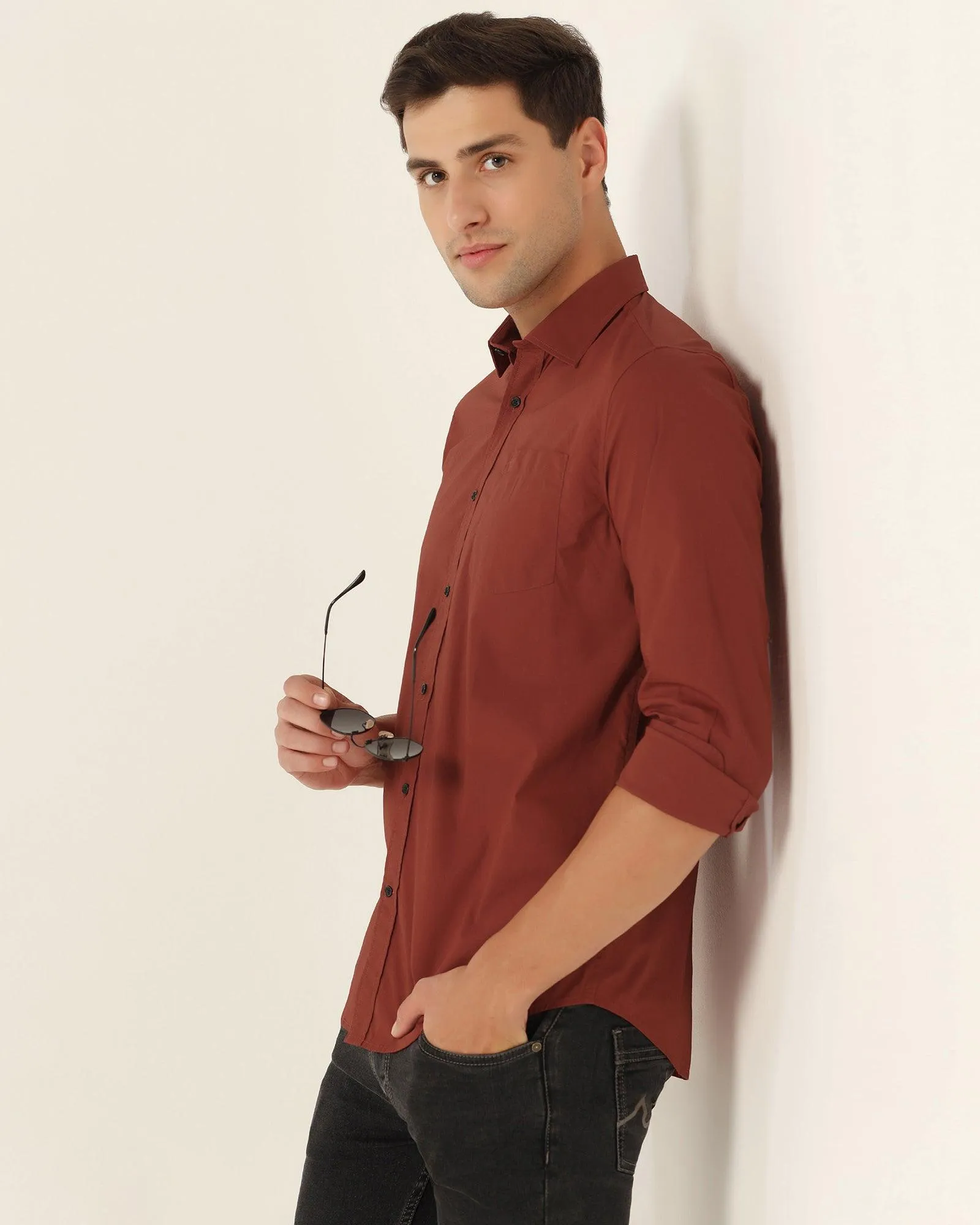 Casual Rust Solid Shirt - Lujo