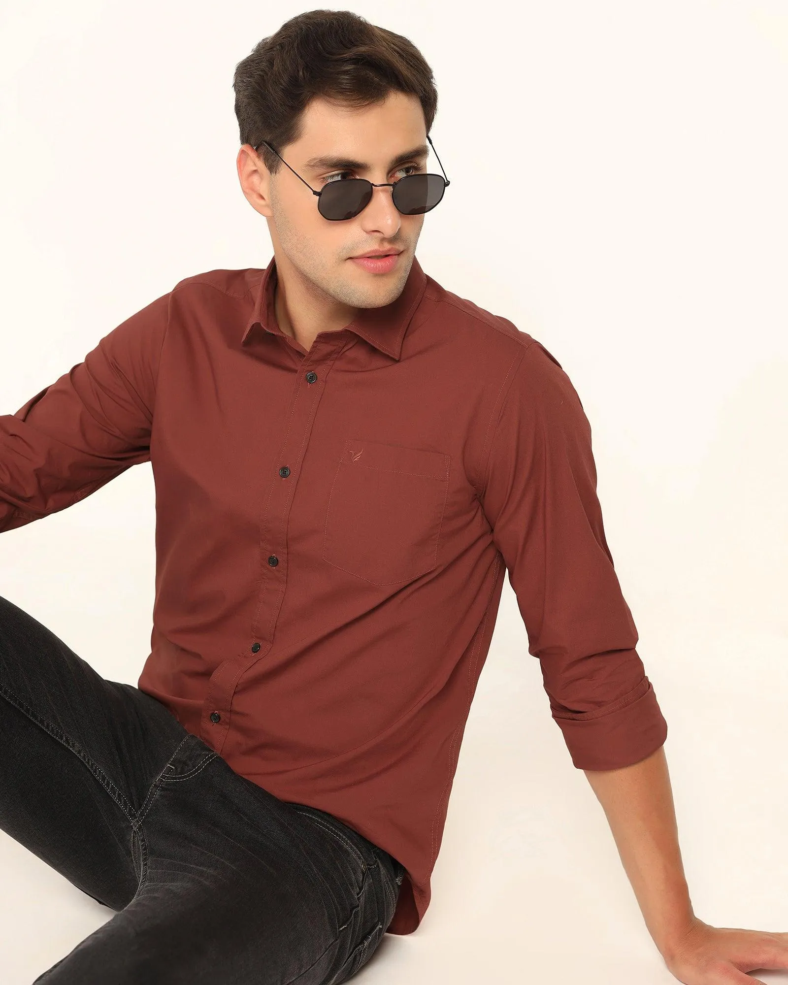 Casual Rust Solid Shirt - Lujo