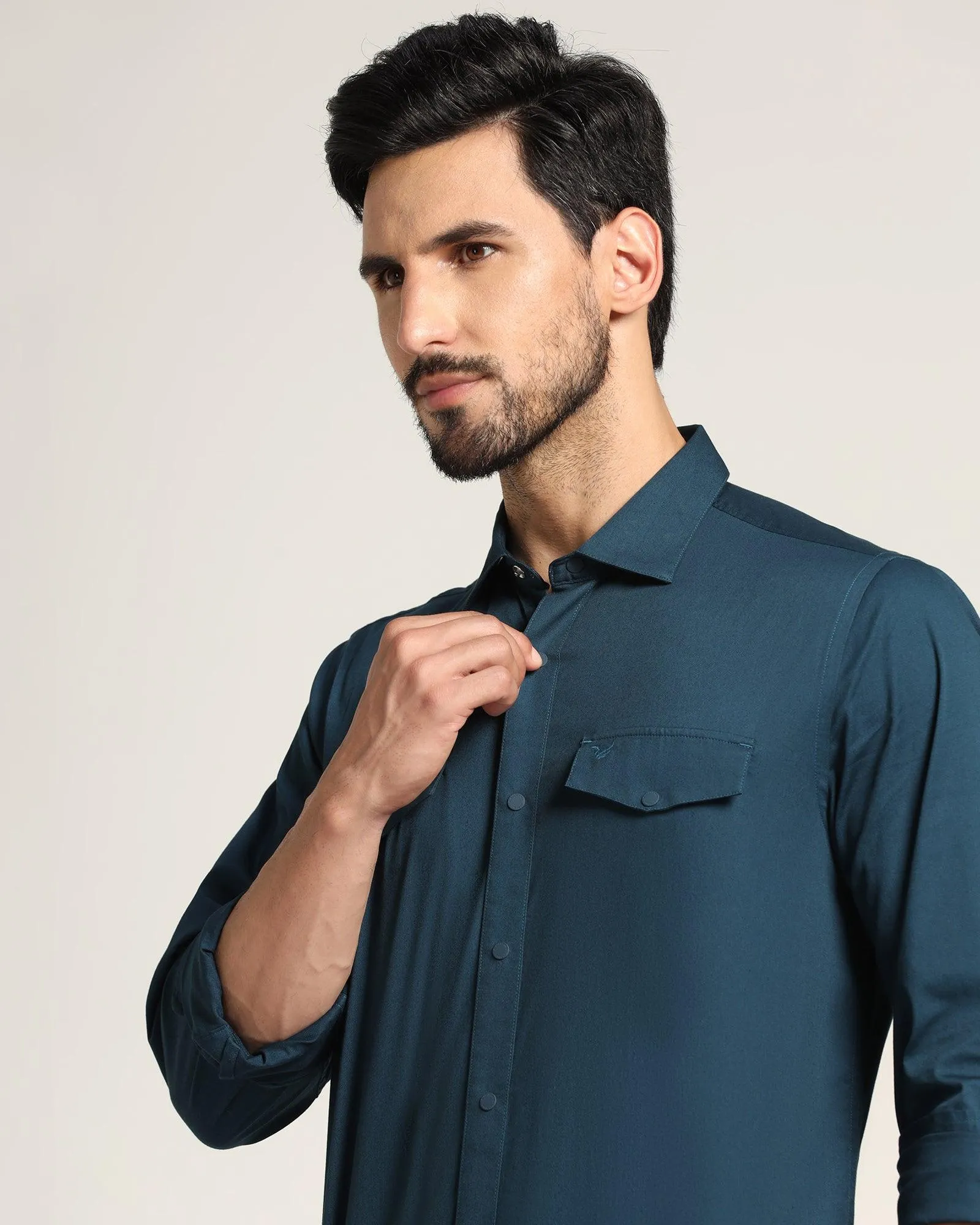 Casual Teal Solid Shirt - Beckham