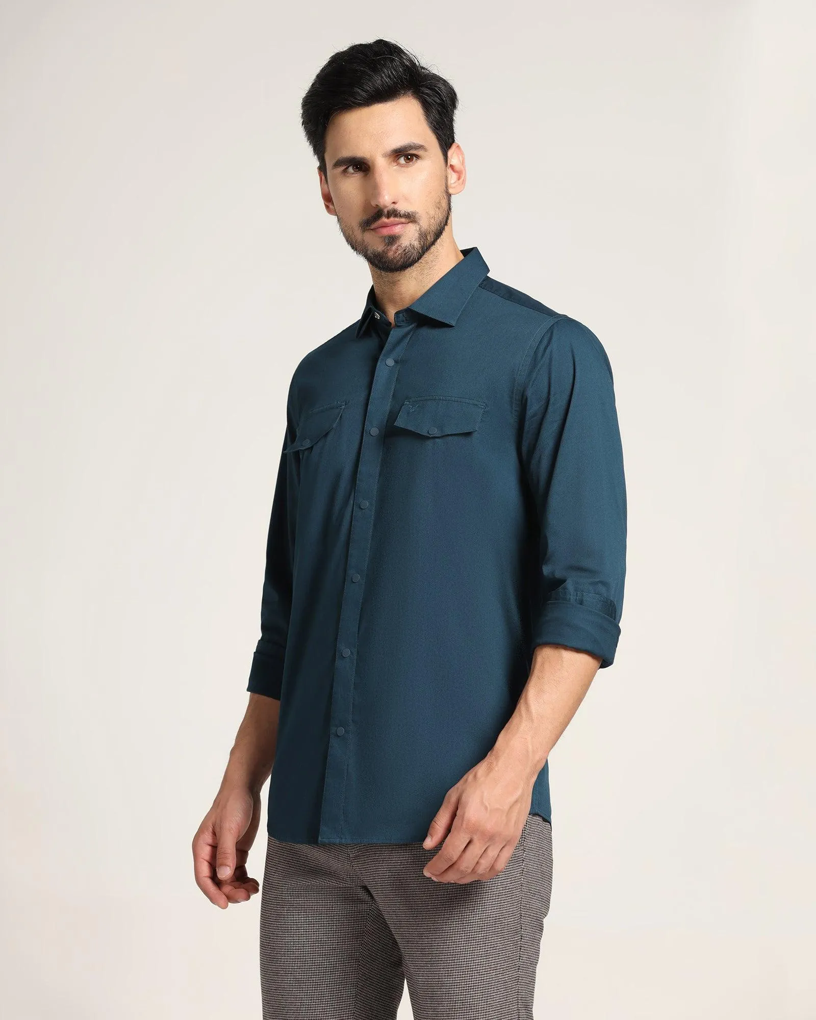 Casual Teal Solid Shirt - Beckham