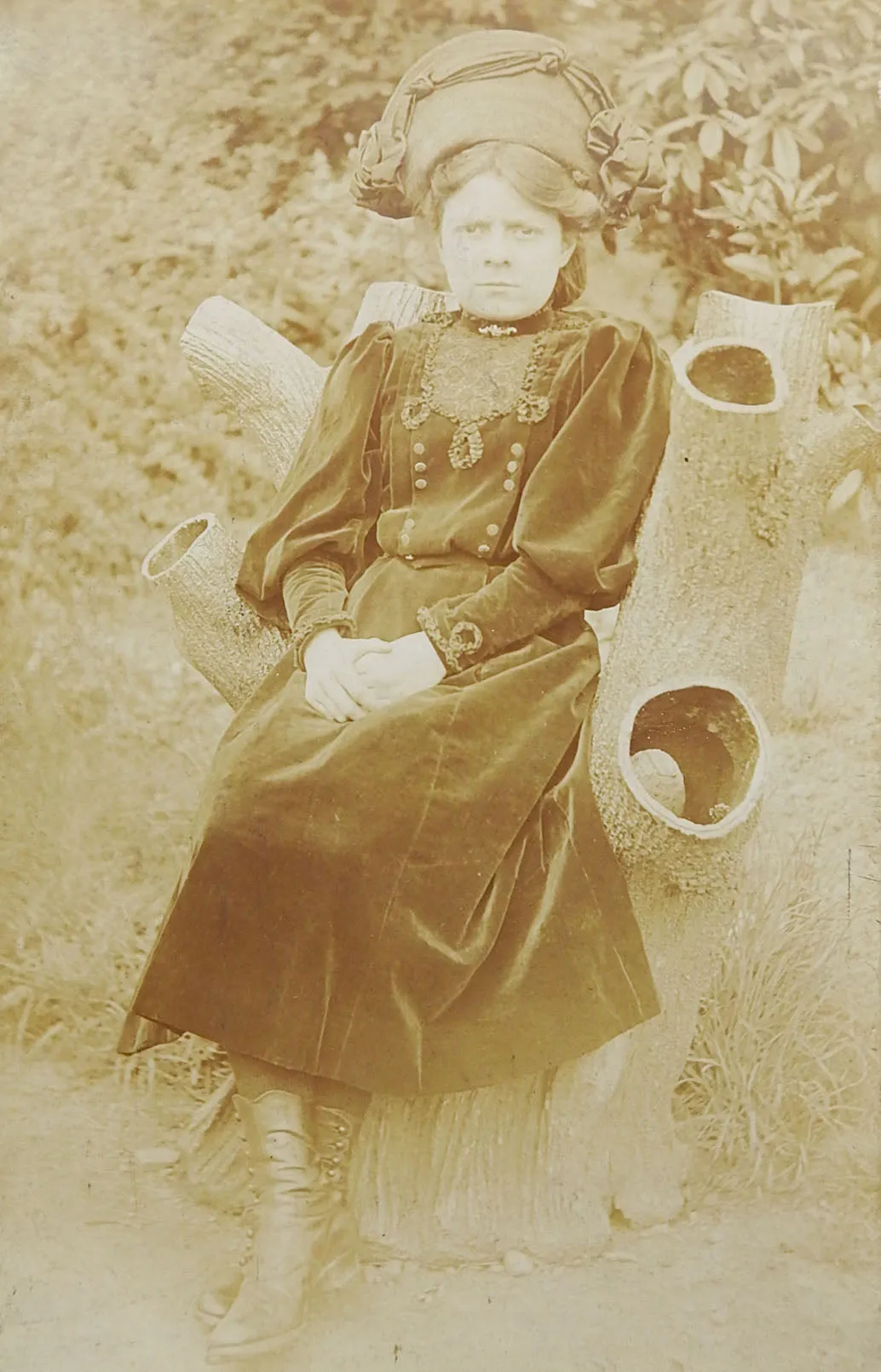 Circa 1905 RPPC Woman on Faux Bois Seat