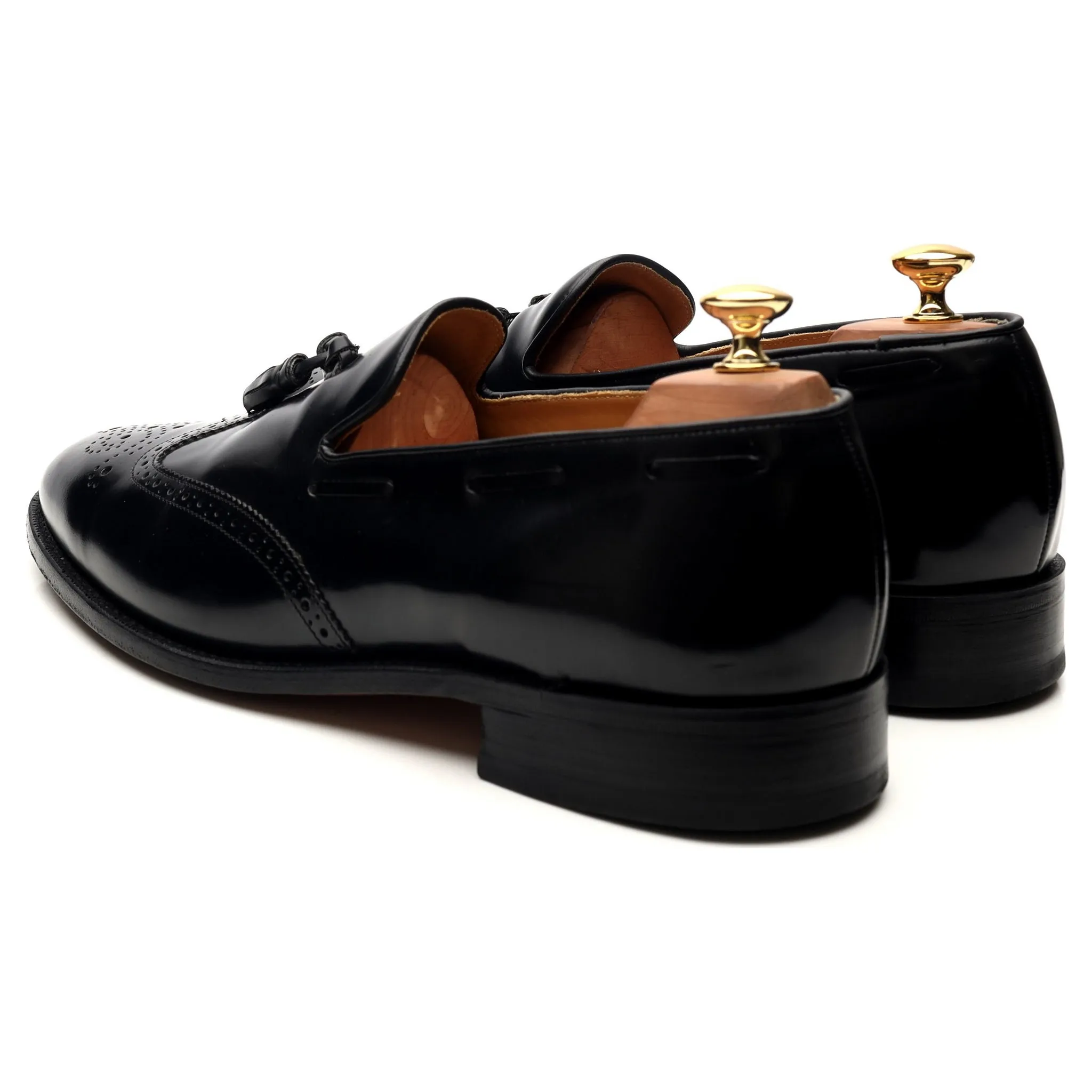 'Clive' Black Leather Wing Cap Tassel Loafers UK 10.5 F