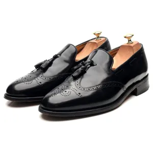 'Clive' Black Leather Wing Cap Tassel Loafers UK 10.5 F