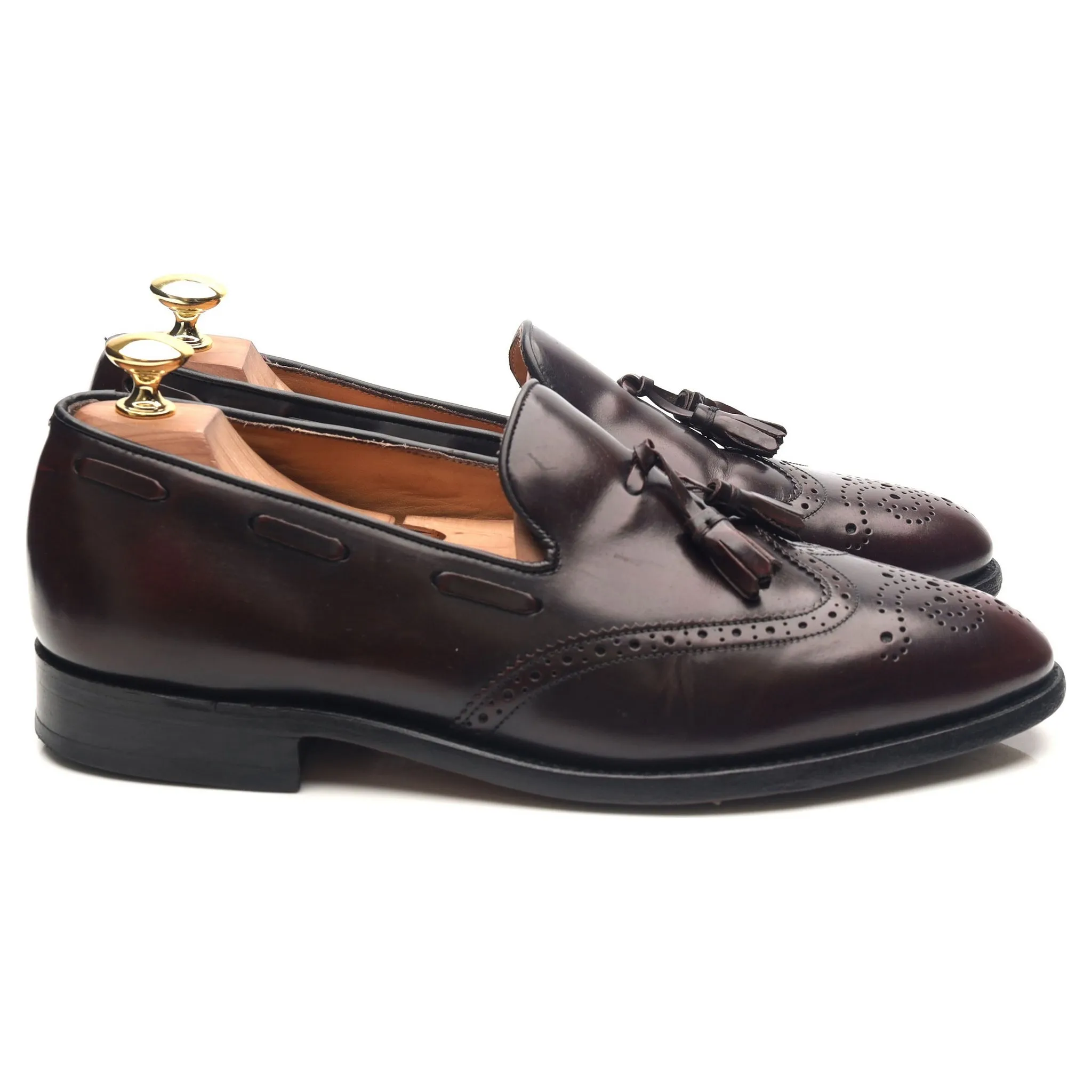 'Clive' Burgundy Leather Wing Cap Tassel Loafers UK 8 F