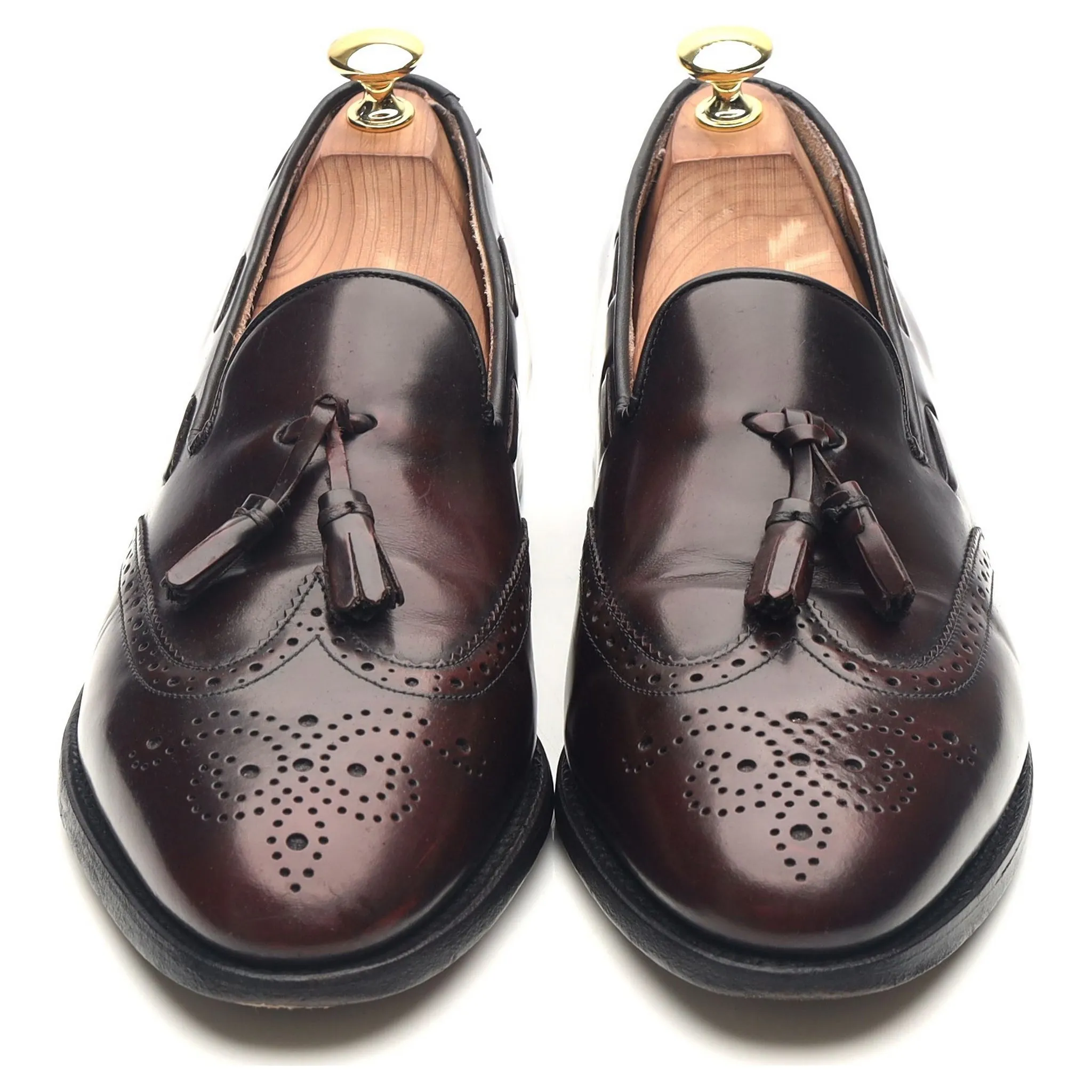 'Clive' Burgundy Leather Wing Cap Tassel Loafers UK 8 F