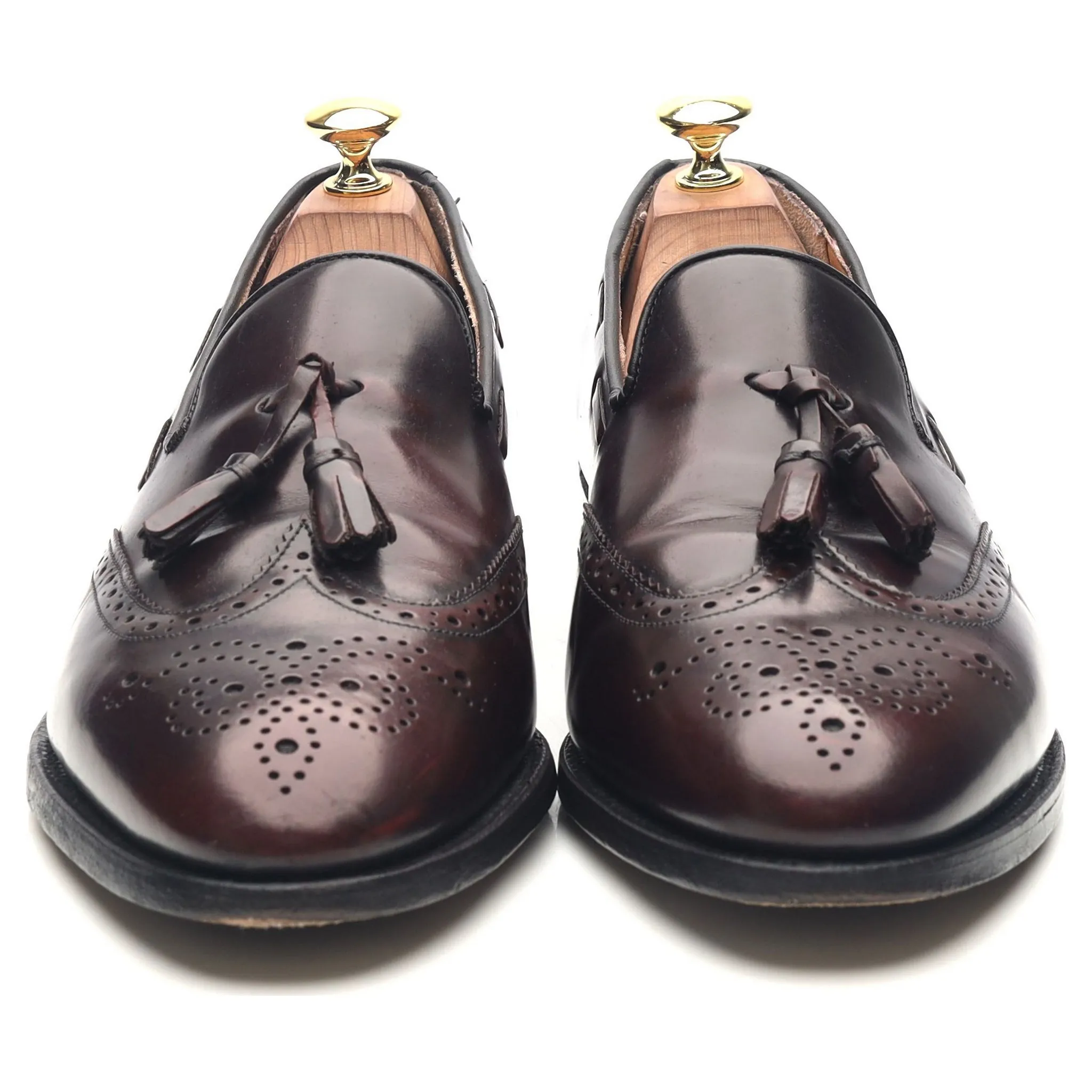 'Clive' Burgundy Leather Wing Cap Tassel Loafers UK 8 F