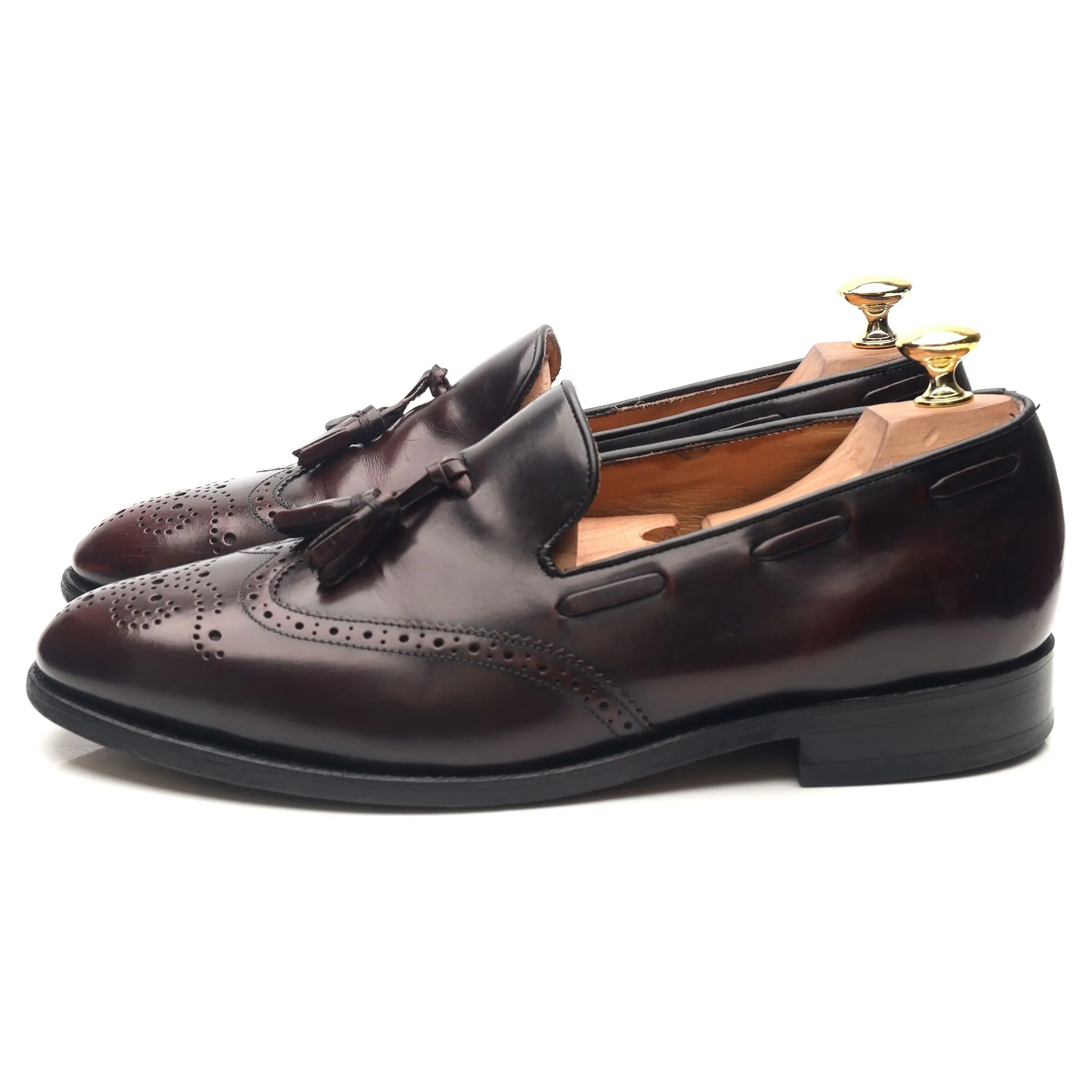 'Clive' Burgundy Leather Wing Cap Tassel Loafers UK 8 F