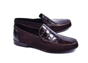 Corrente Crocodile Embossed Calfskin & Suede Loafer Brown