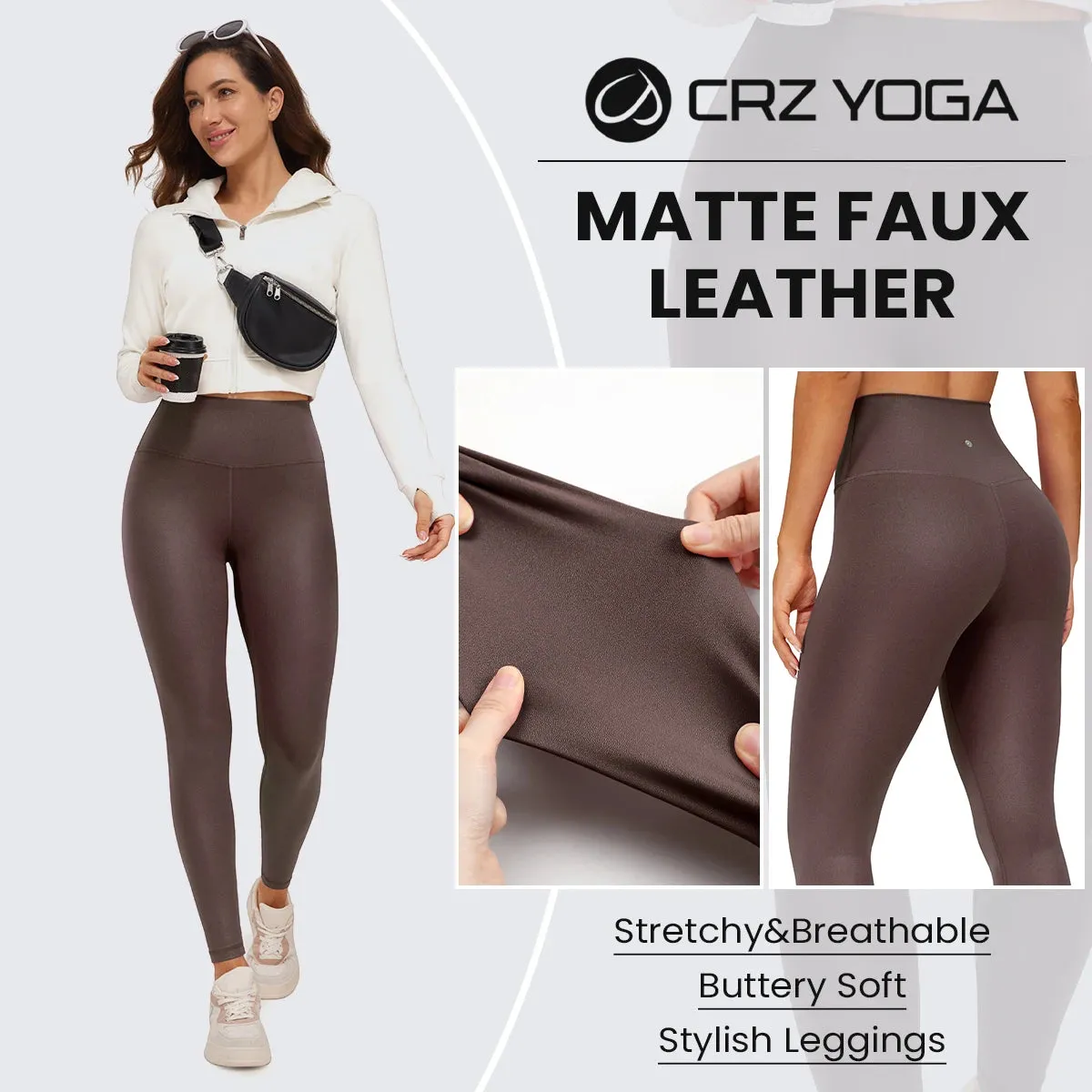 CRZ YOGA High Waisted Stretch Faux Leather Leggings 25''/28'' - Women's Yoga Pants