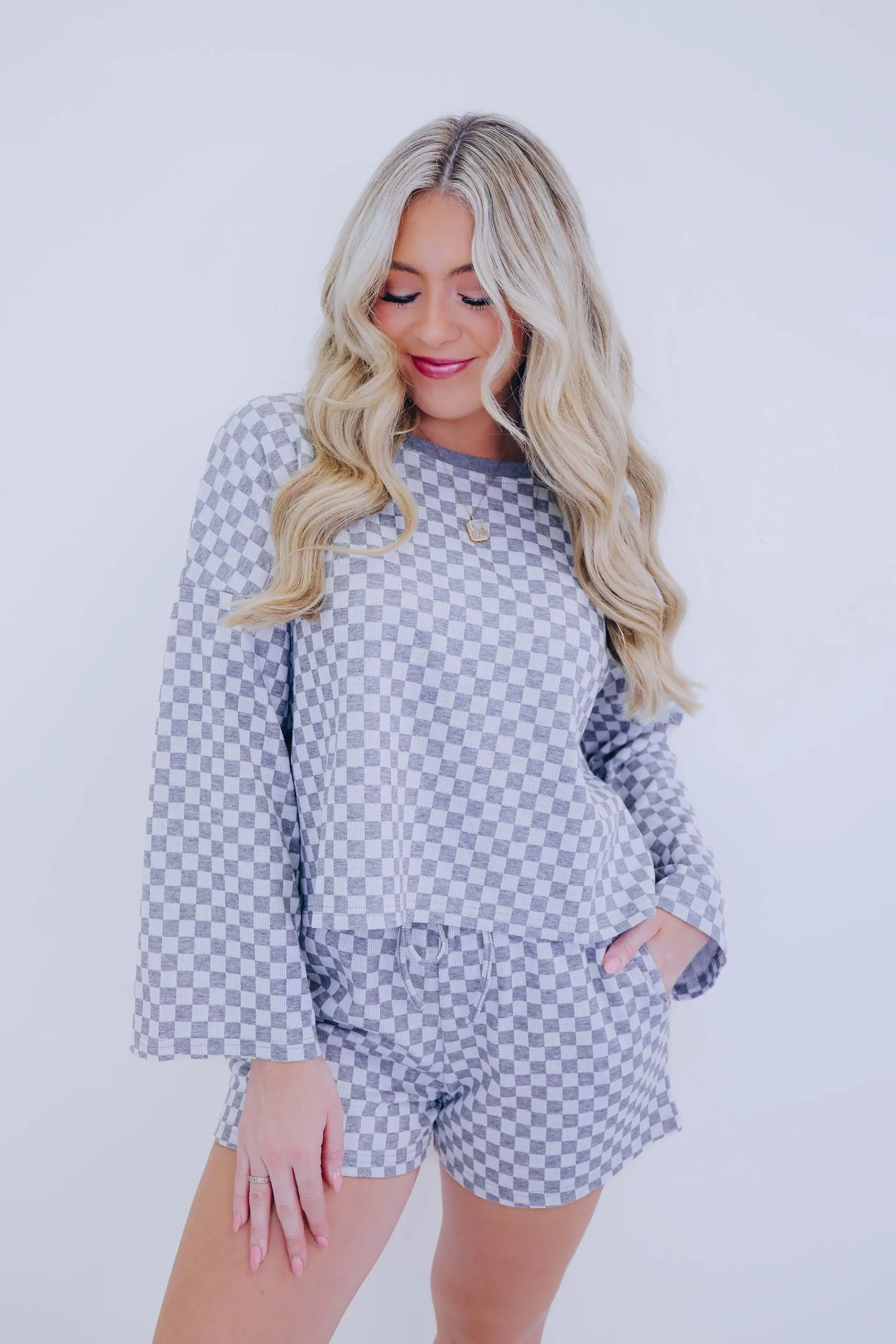 Cuddle Up Checkered Long Sleeve Top - 2 Colors