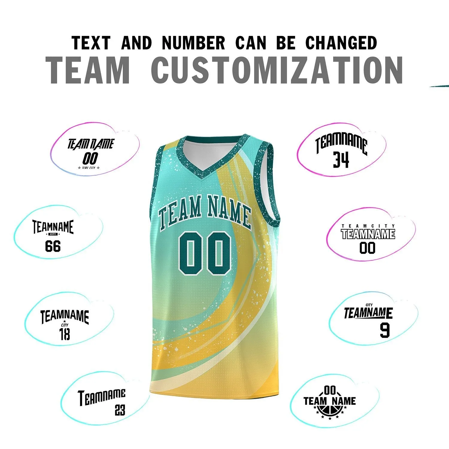 Custom Aqua Gold Personalized Galaxy Graffiti Pattern Sports Uniform Basketball Jersey