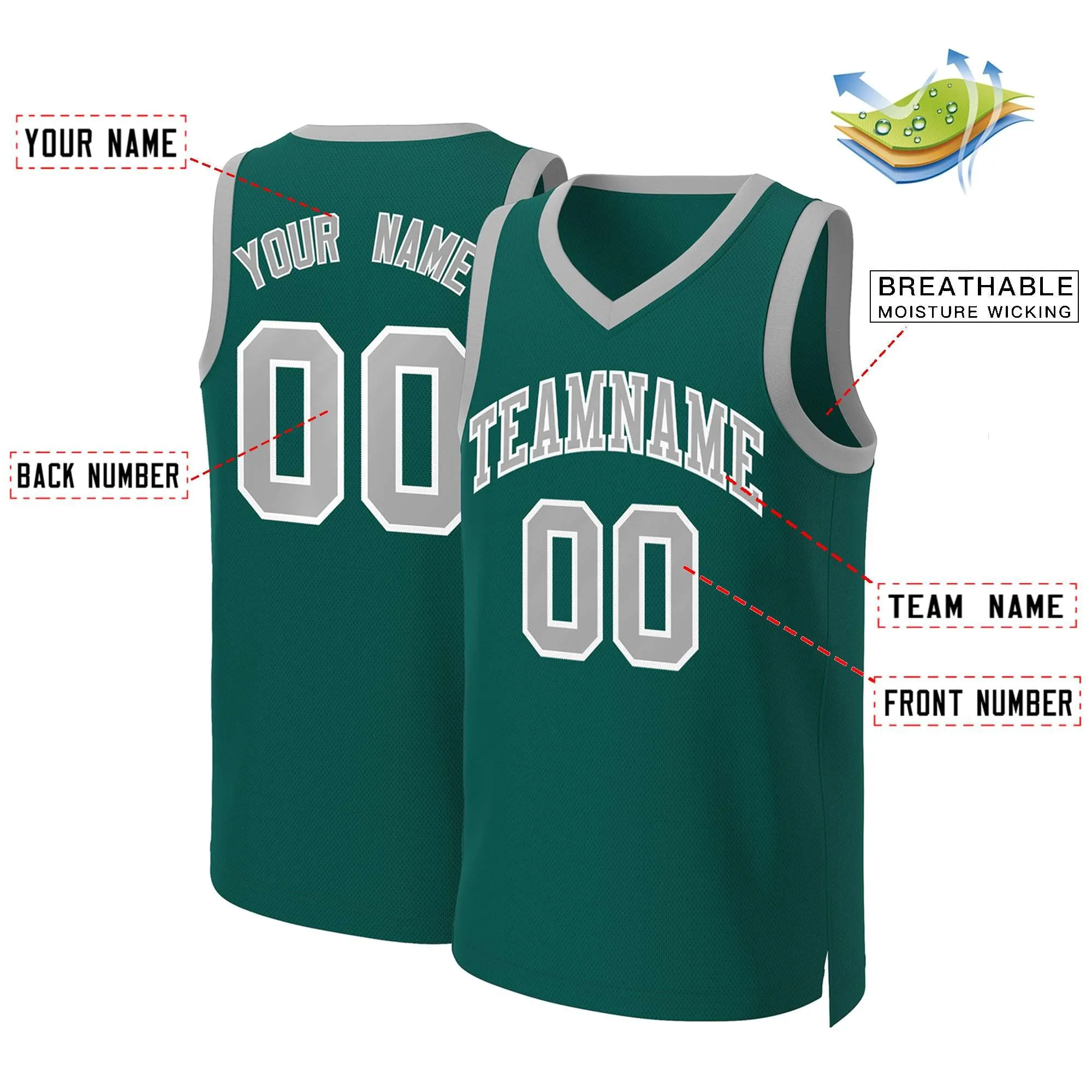 Custom Aqua Gray-White Classic Tops Basketball Jersey