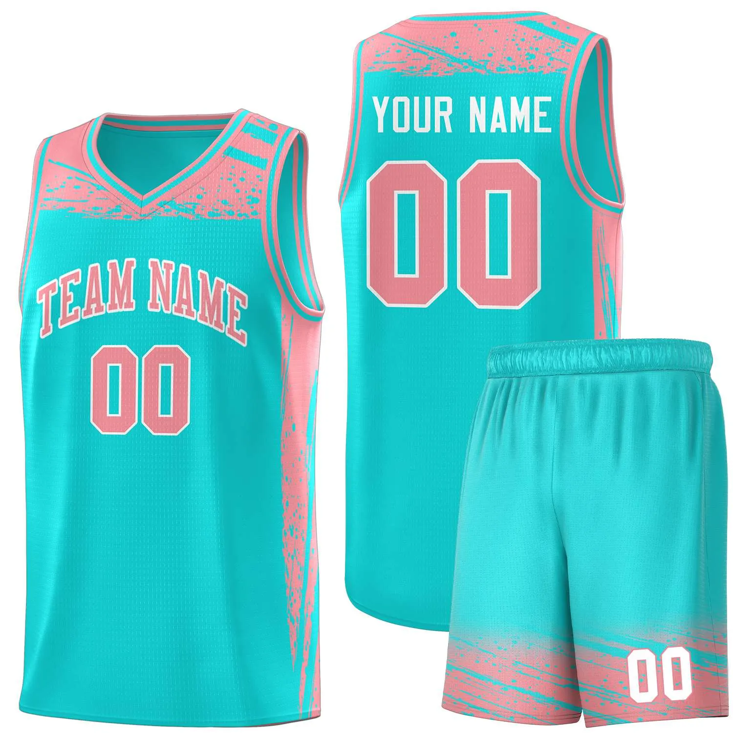 Custom Aqua Light Pink Graffiti Pattern Sports Uniform Basketball Jersey