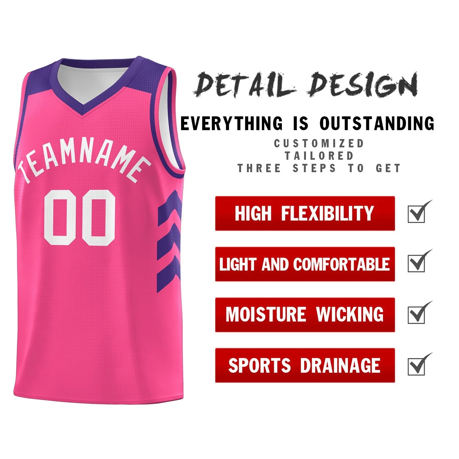 Custom  Pink Purple-White Classic Tops Breathable Basketball Jersey