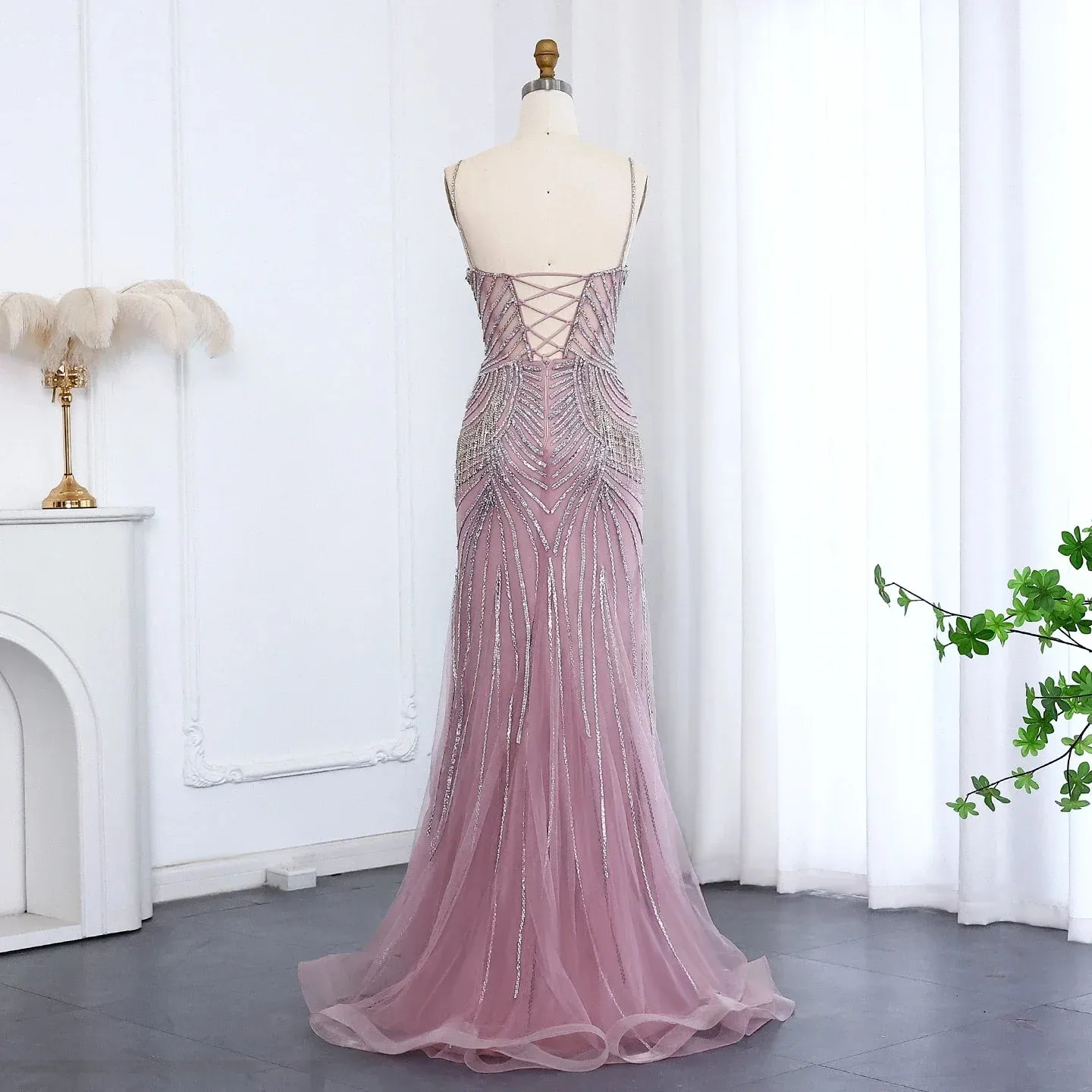 Dreamy Vow Luxury Tassel Mermaid Evening Dress with Spaghetti Straps SS029