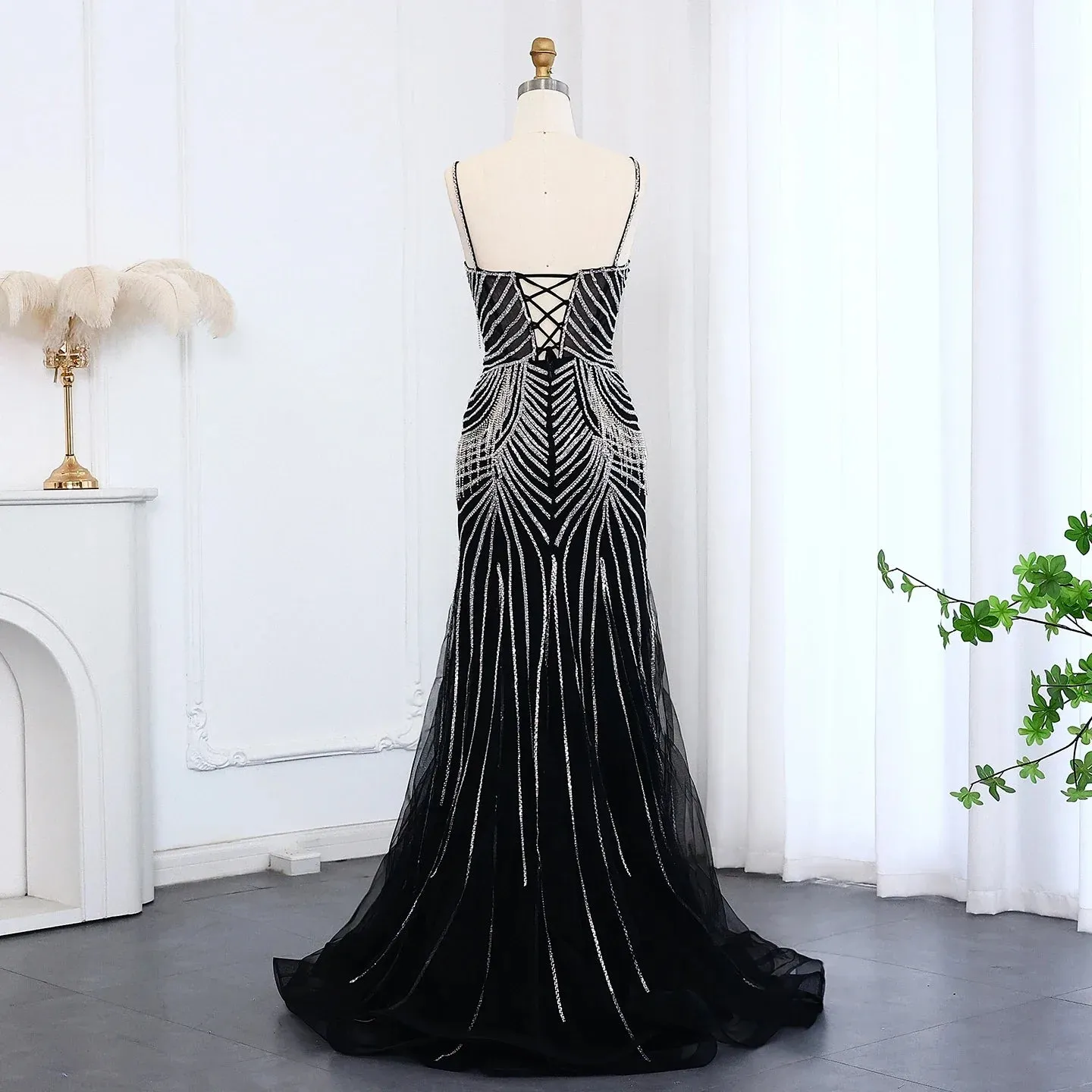 Dreamy Vow Luxury Tassel Mermaid Evening Dress with Spaghetti Straps SS029