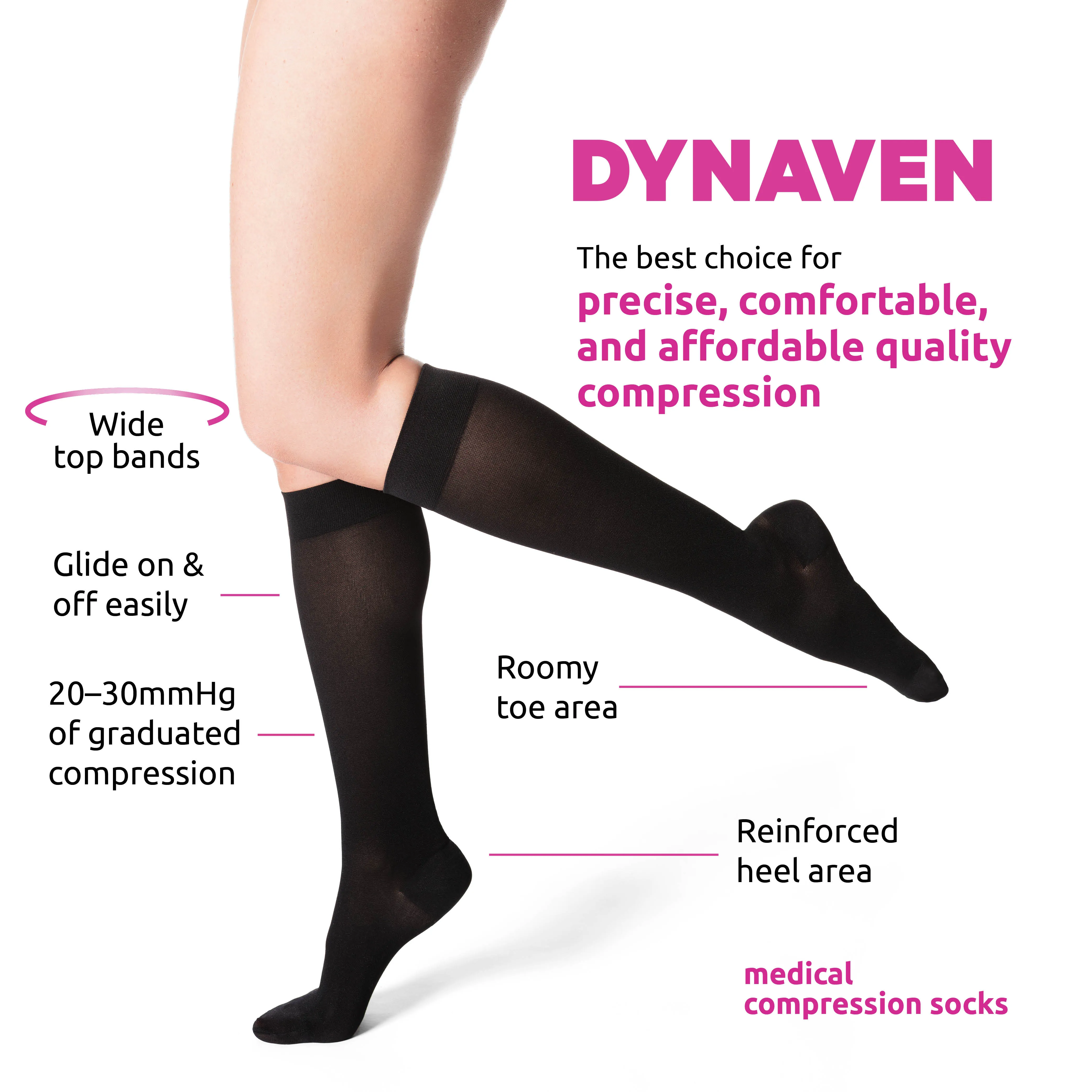 Dynaven Opaque Women's Knee High 20-30 mmHg