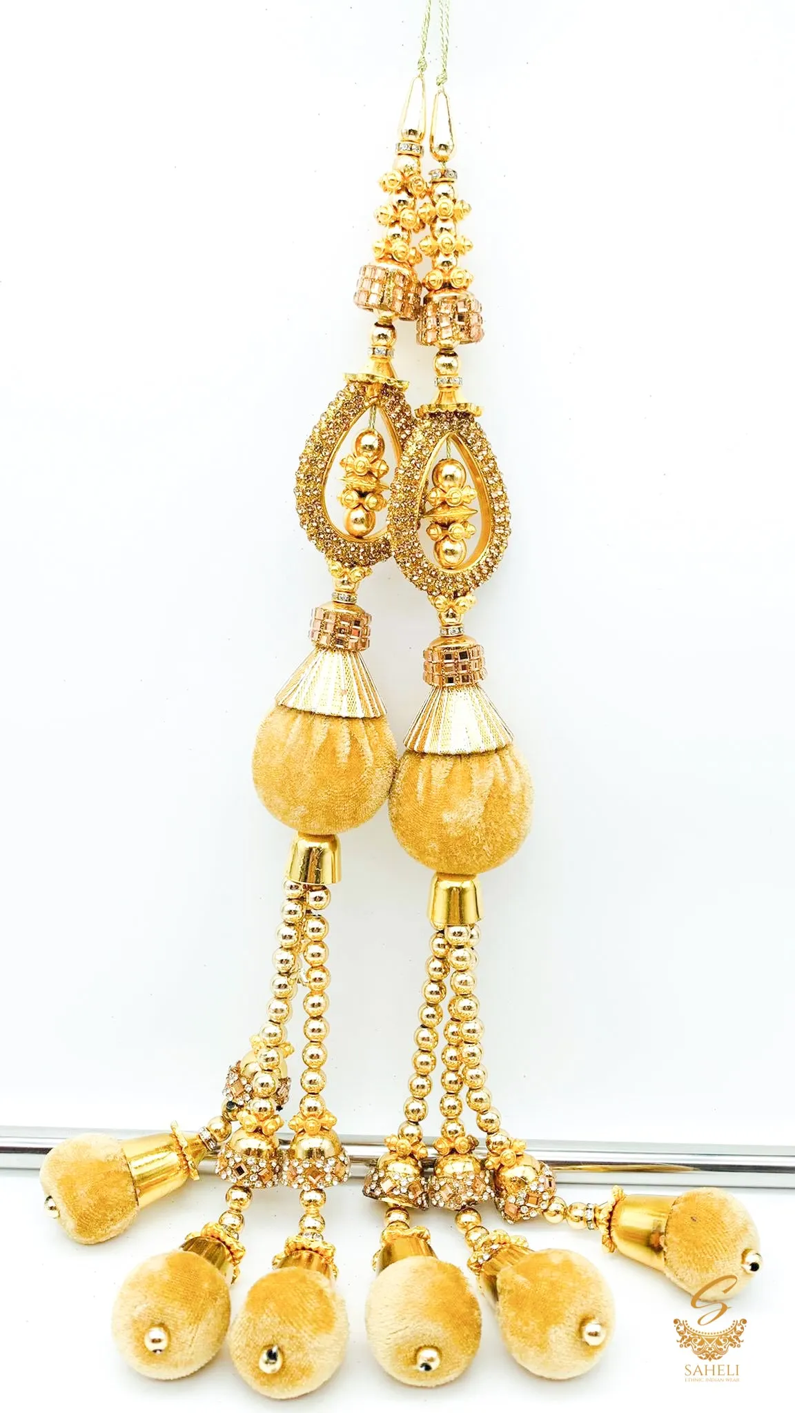 golden jerkan with crystal stone long latkan 35cm (pair)