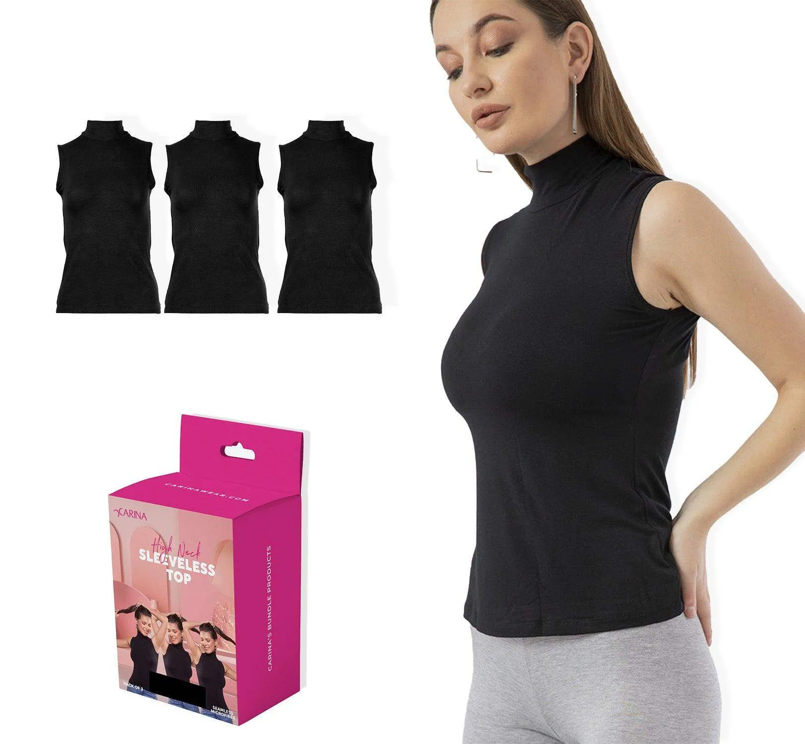 High Neck Seamless Viscose Sleeveless Top (Pack of 3)