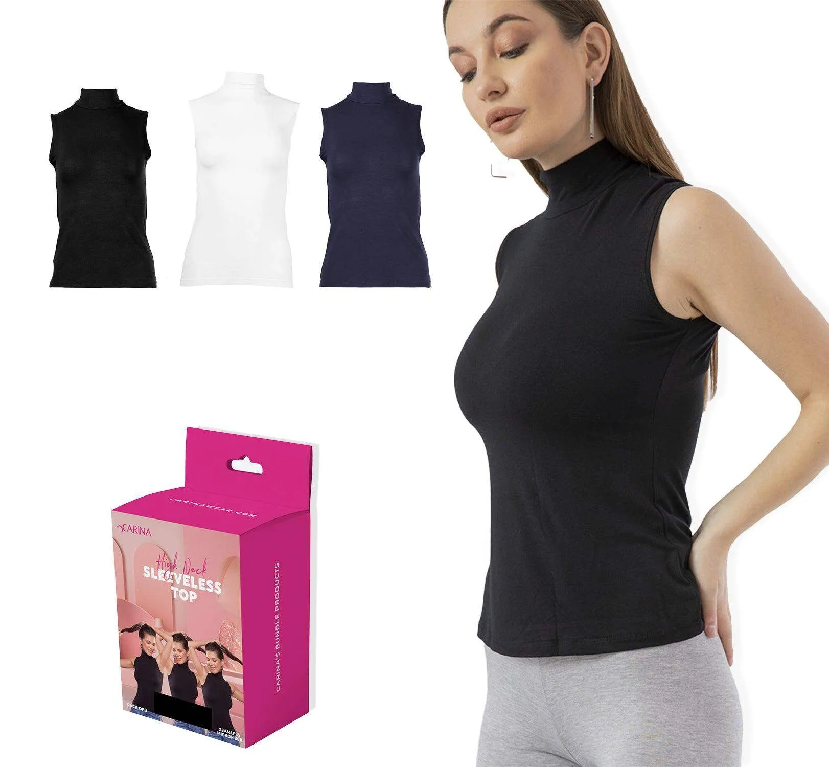 High Neck Seamless Viscose Sleeveless Top (Pack of 3)