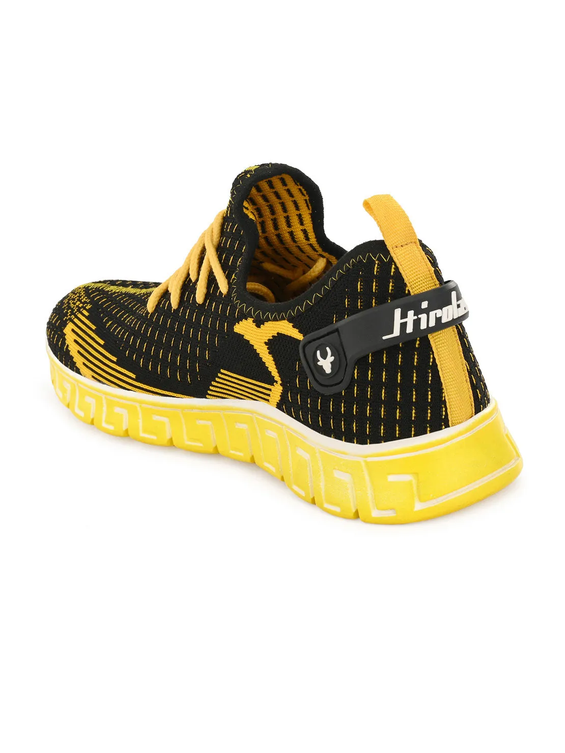 Hirolas® Men's Black/Yellow Knitted Athleisure Lace Up Sport Shoes (HRL2016BLY)