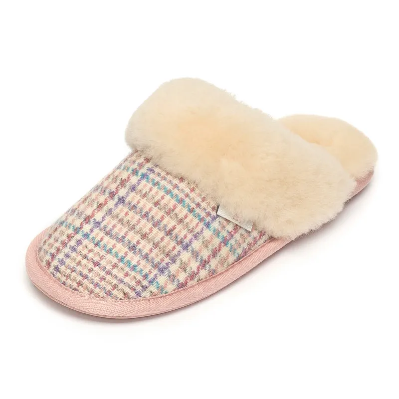 Kate - Harris Tweed Mule Slipper - Natural POW Check