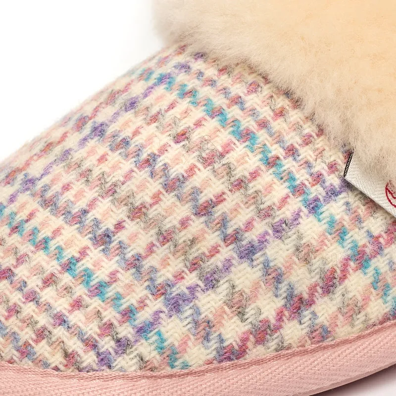 Kate - Harris Tweed Mule Slipper - Natural POW Check